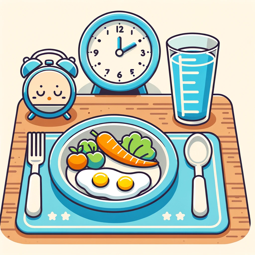 Balanced evening meal setup for toddlers with emphasis on proper hydration and bedtime