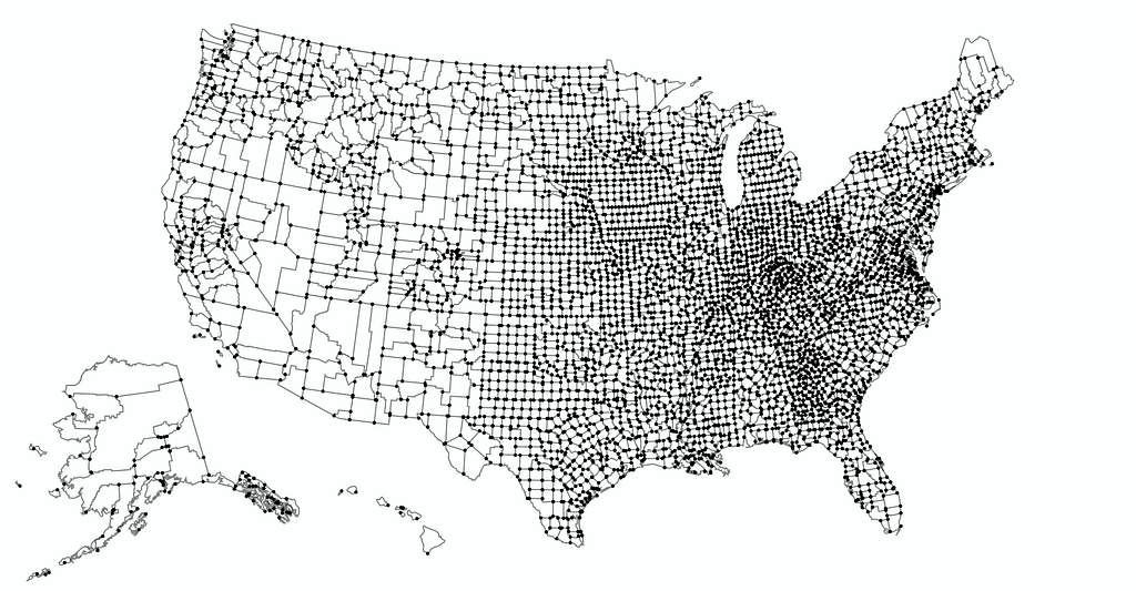 A wire mesh map of the united states