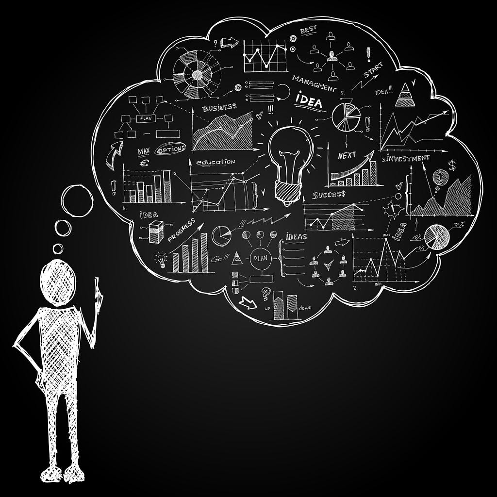 A person with doodle speech bubble