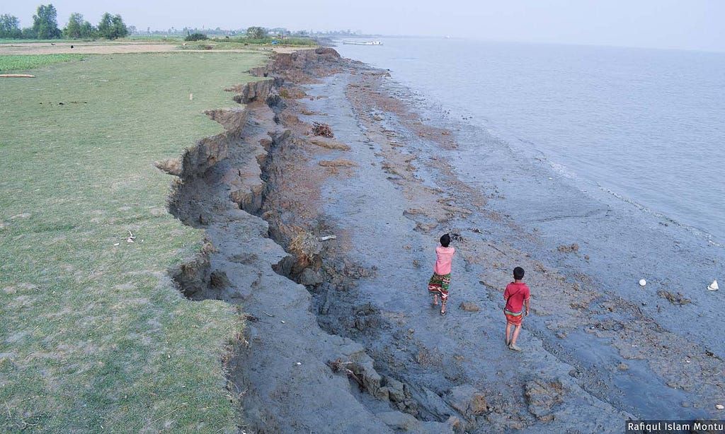 As the sea level rises, the river of Meghna eating away different areas in Bhola, a southern district of Bangladesh. Image from India Spend