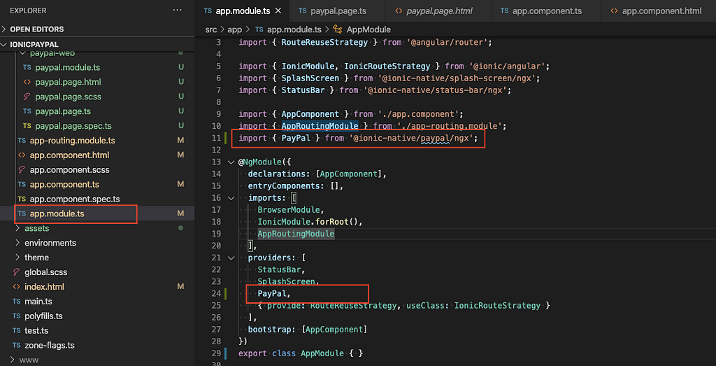 Import PayPal in app.module.ts