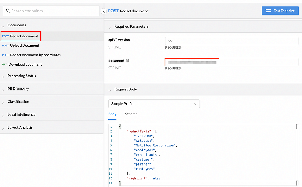 Configure Keywords You Want to Redact in Request Body