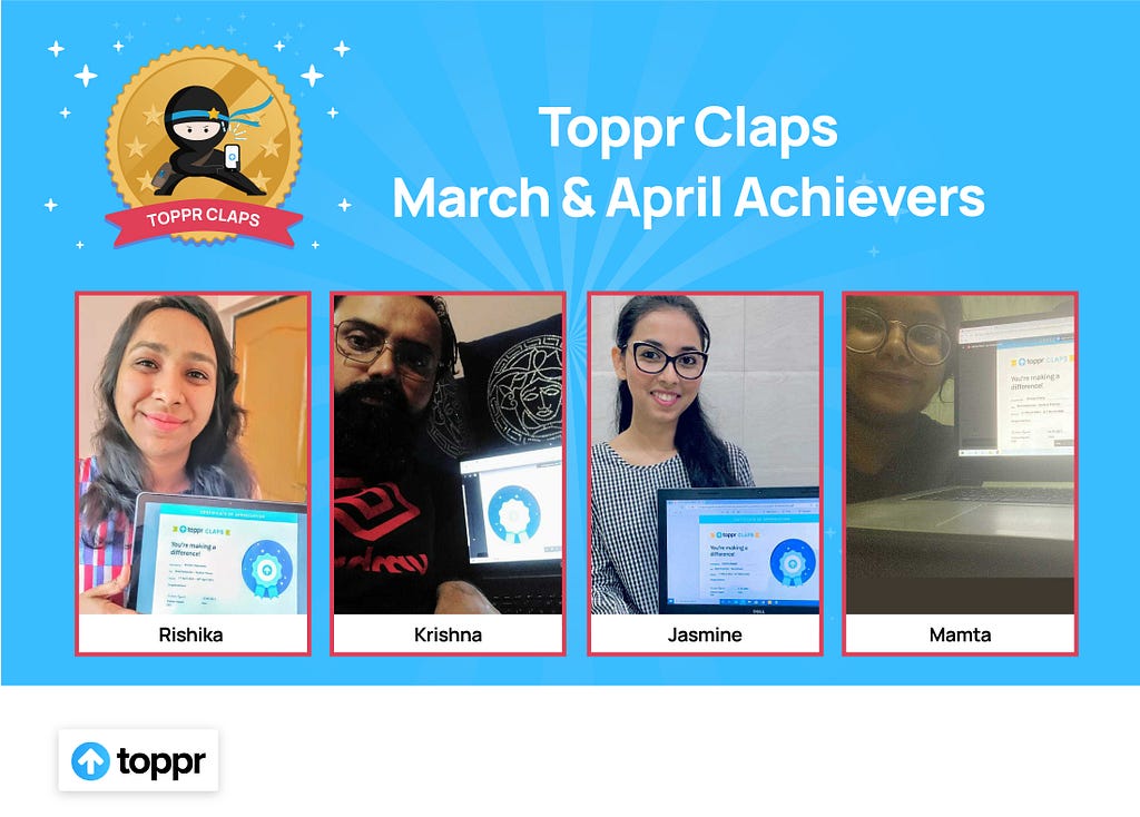 Toppr Claps winners with their Toppr Claps certificates