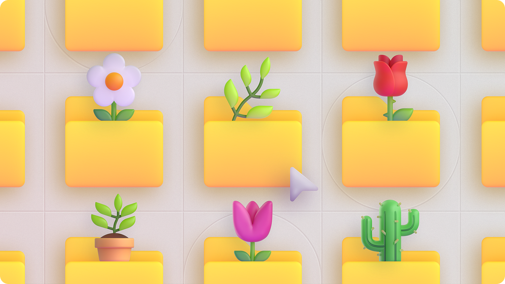 Plants and flowers rise out of yellow folders.