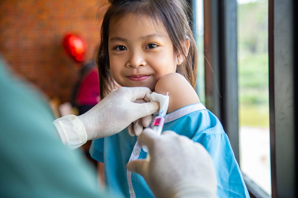 Young girl gets vaccine at doctor’s office