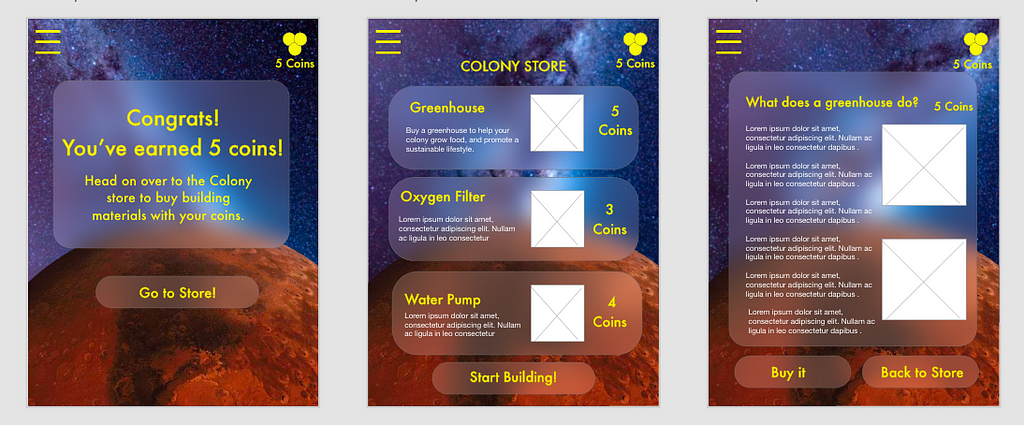 Examples of UI for colony store