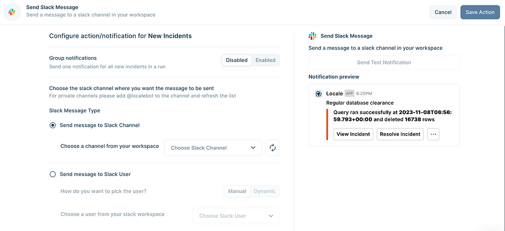Configuring Slack alerts to define whom to send alerts on Locale