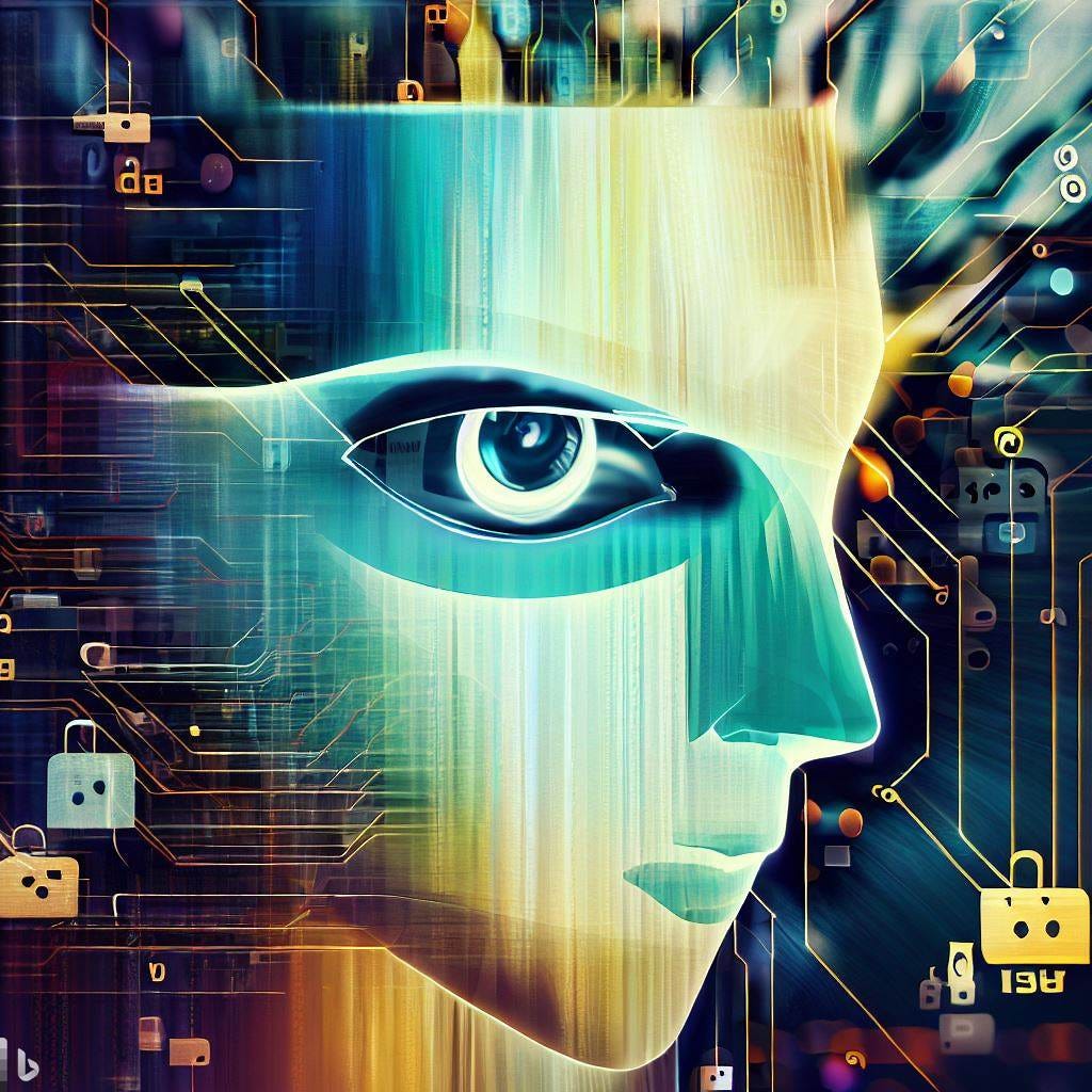 Another AI generated image: Original image by Author created with BingAI: Prompt — “A creative image evocative of online privacy in AI”