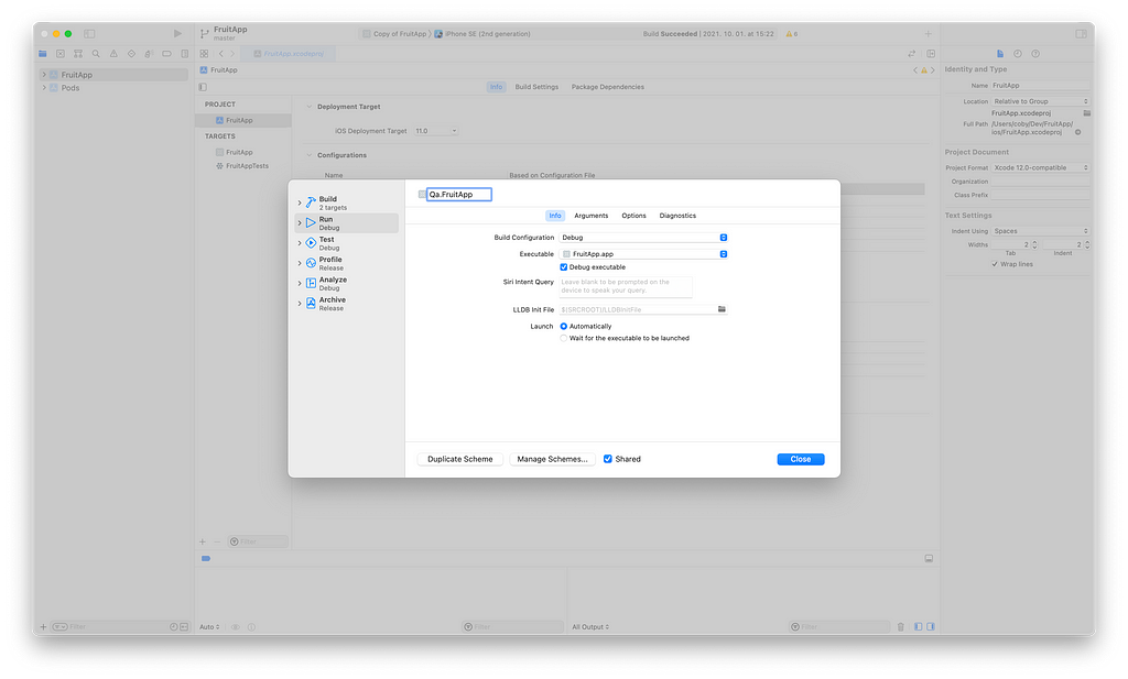 Xcode, QA scheme details