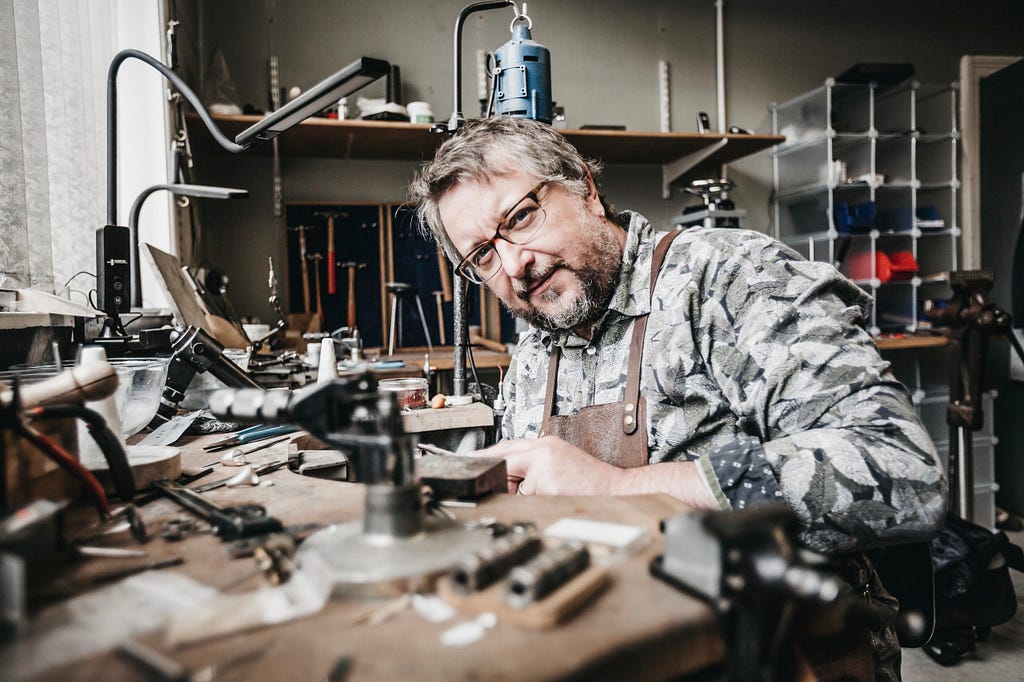 This is me in my workshop surrounded by lots of lovely tools.