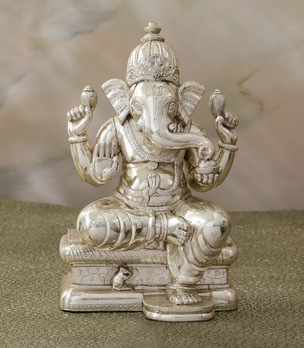 Explore the Majestic Silver Prabhu Ganesha Idol having A Symbol of Authority