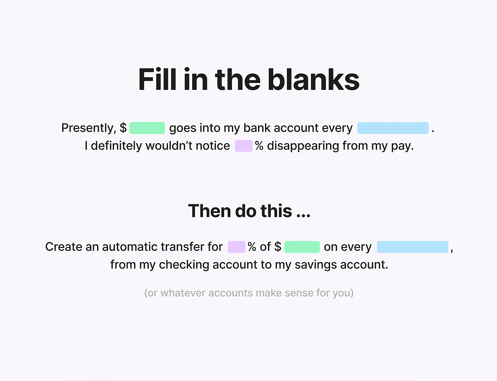 A fill-in-the-blanks example to easily create an automatic transfer.