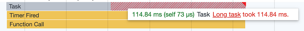 Screenshot of a long task from the chrome dev tool -> performance tab.