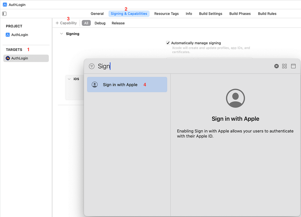 Add Sign in with Apple capability in Xcode.