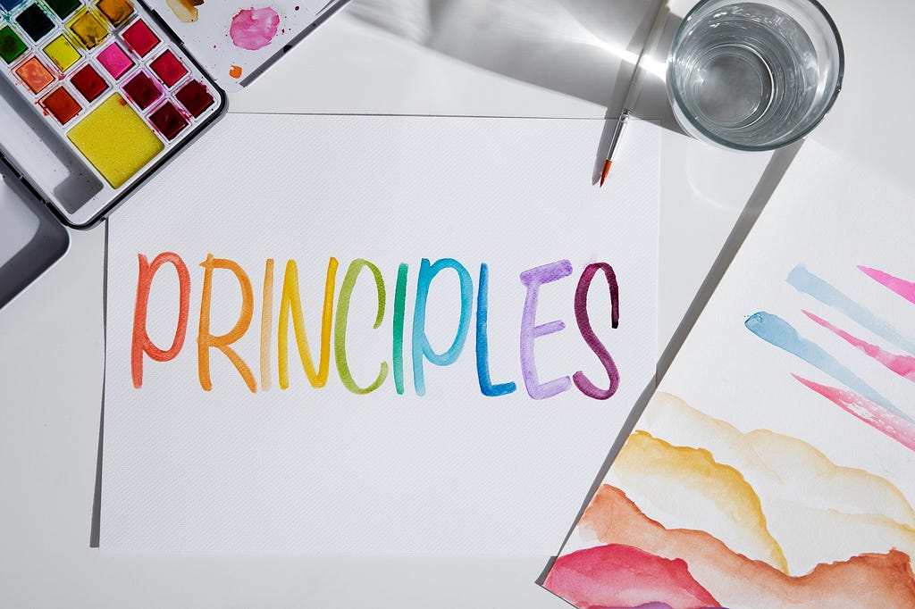 The word “Principles” written in watercolor.