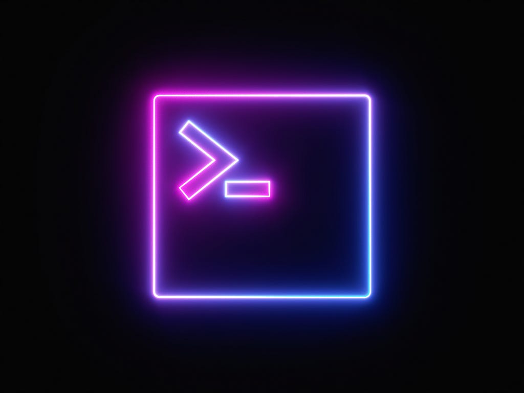 Purple glowing command prompt on a black background