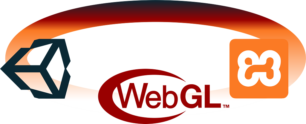 The logos for Unity, WebGL and XAMPP appear together united by a gradient-colored loop
