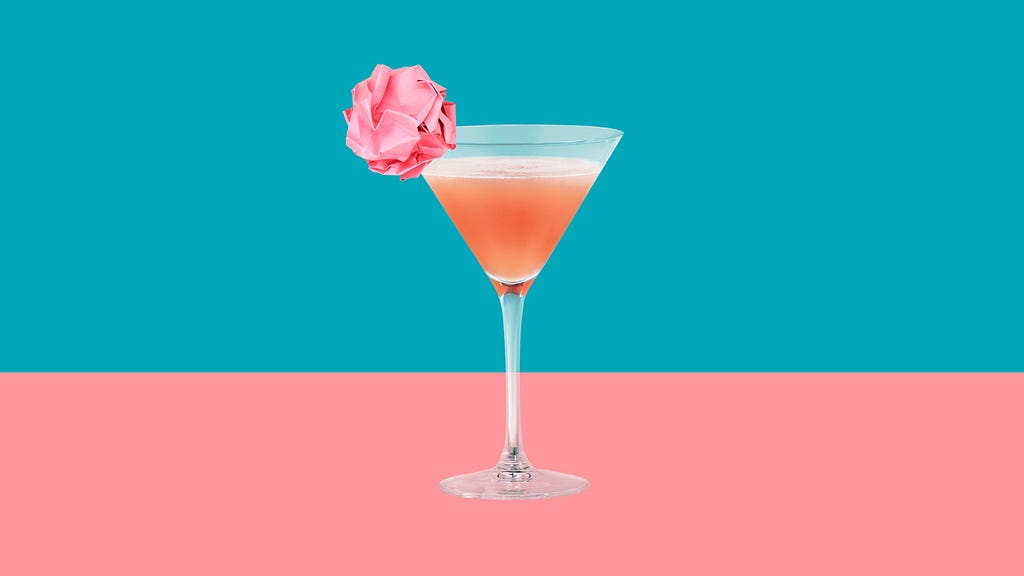 Cocktail with a post it as garnish