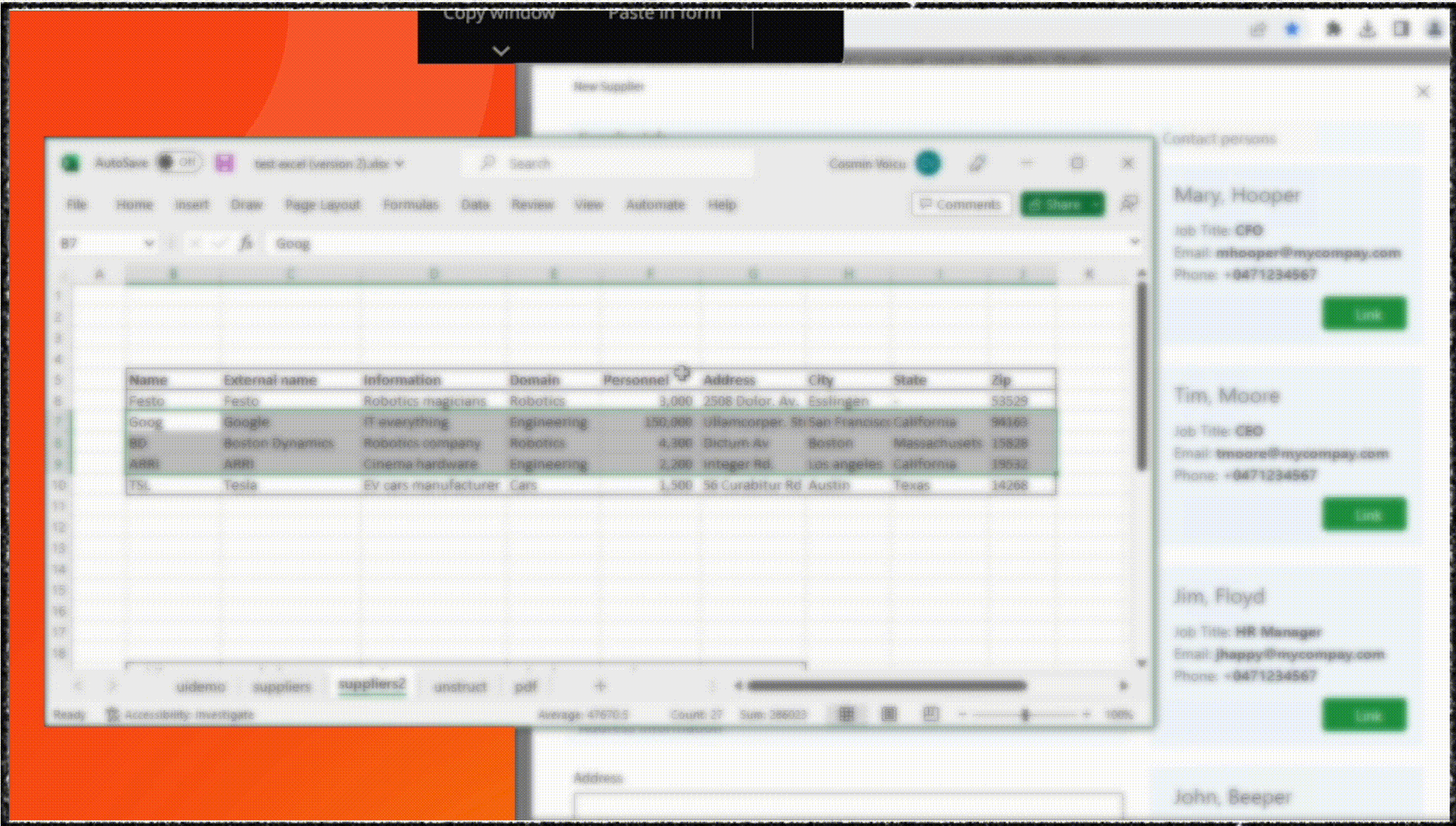 Demo of UiPath Clipboard AI auto pasting from Excel to another software