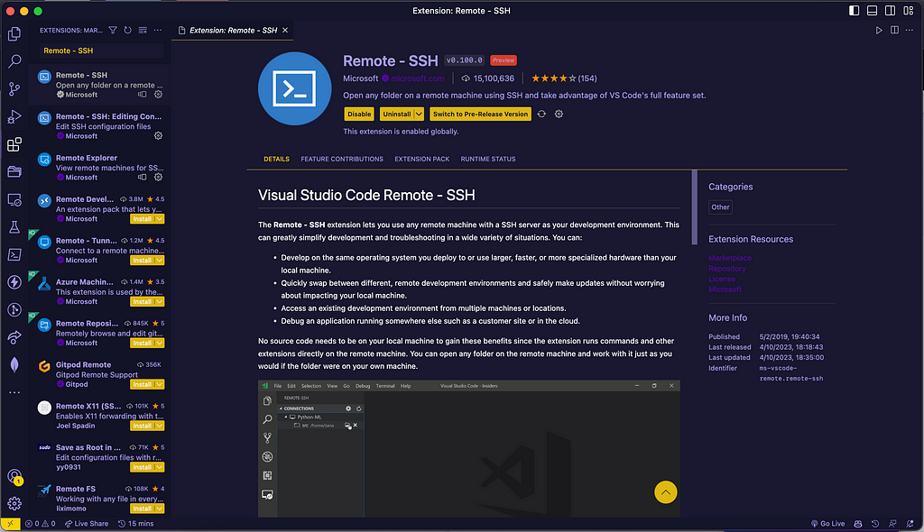 Remote — SSH Visual Studio Code Extension