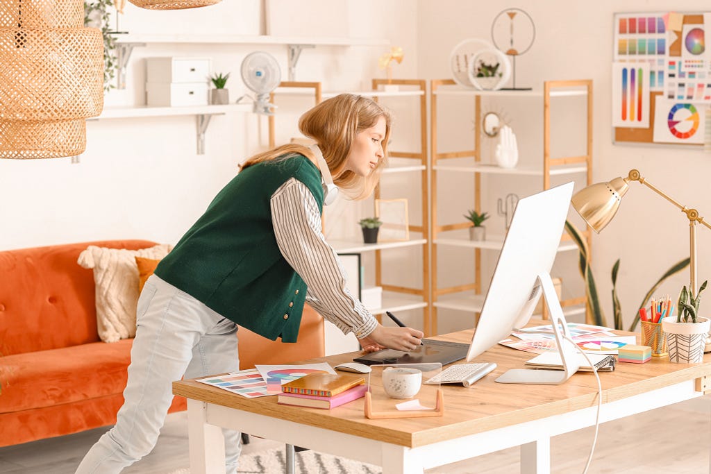 A girl working on a laptop