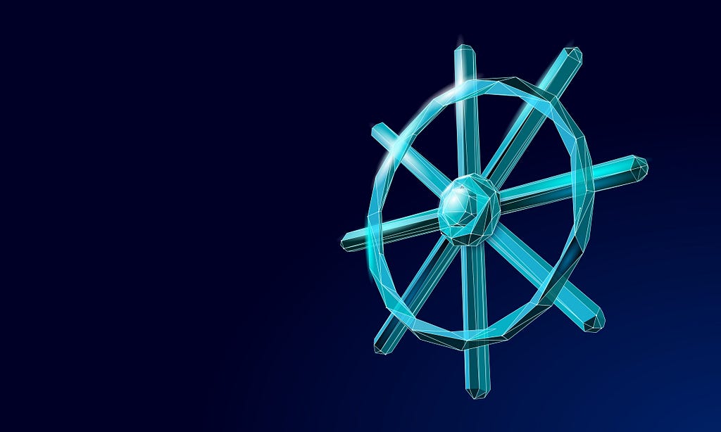 Computer generated image of the kubernetes logo