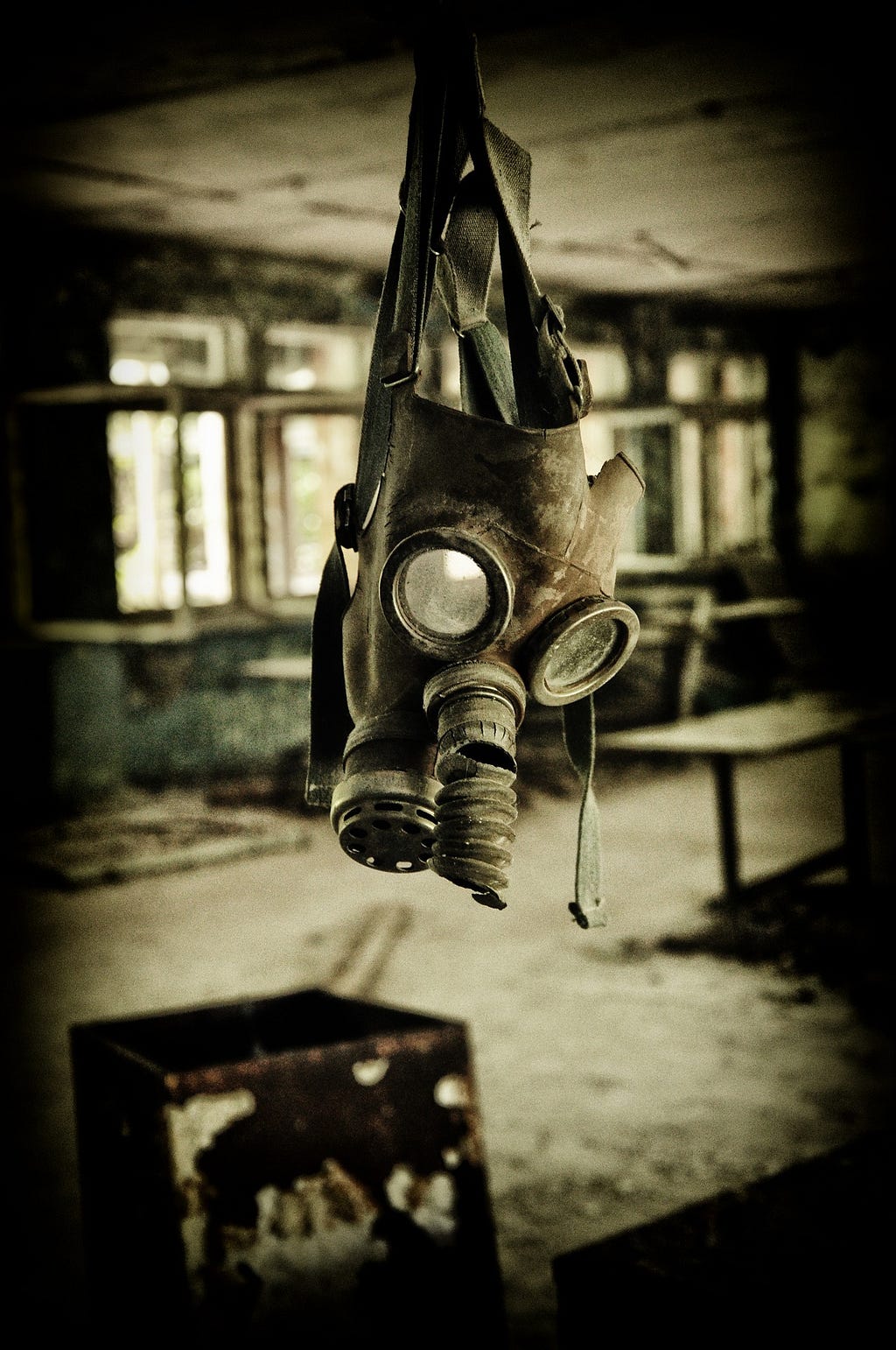 Lone Hanging Gas Mask at Pripyat Ghost City — Photo by Денис Резник