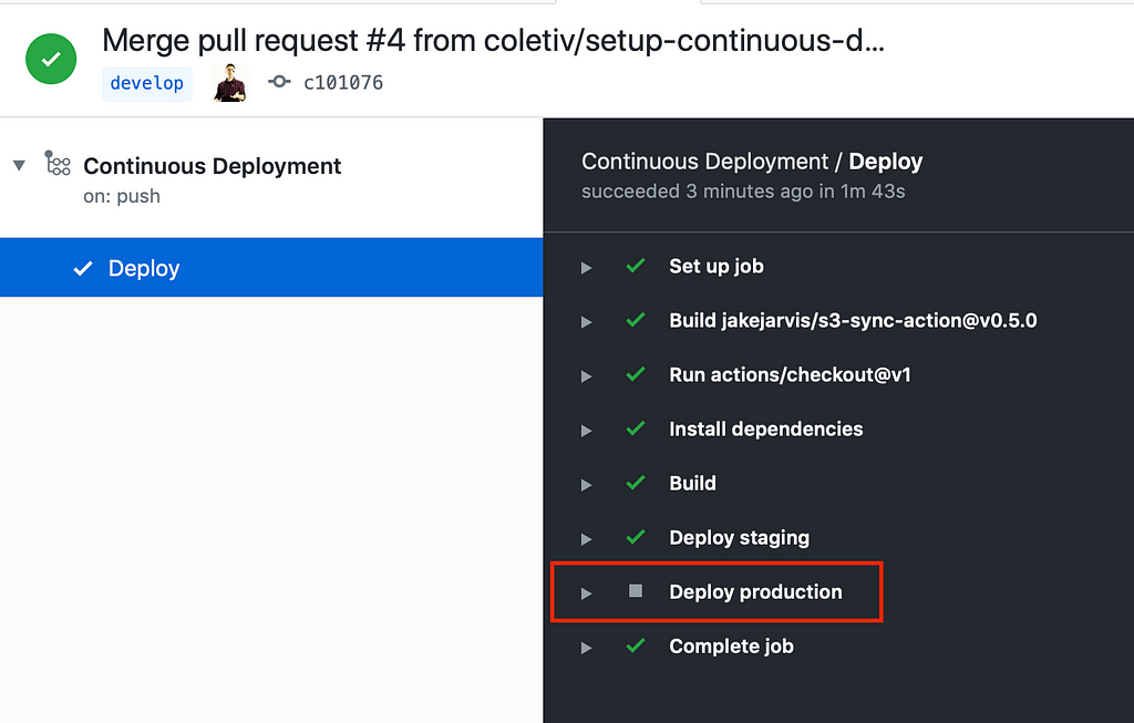 Github actions — continuous deployment workflow