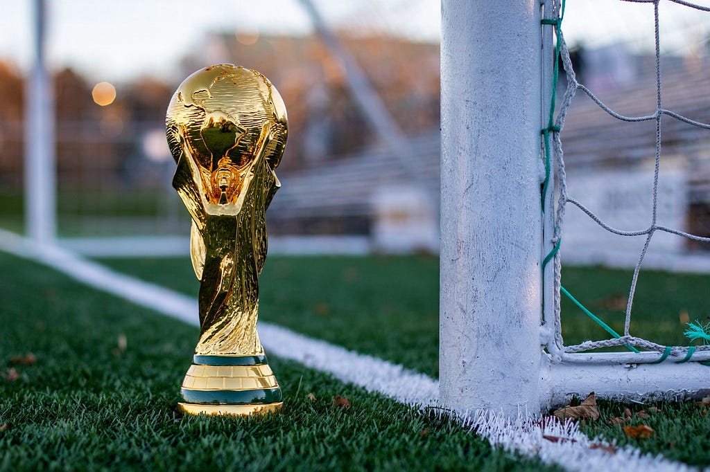 World Cup trophy in the soccer goals