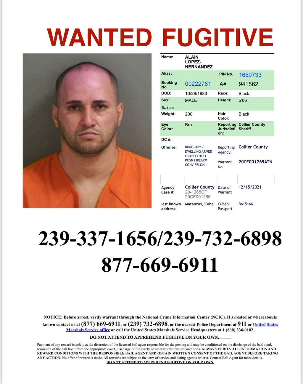 Alain Lopez-Hernandez — WANTED FUGITIVE