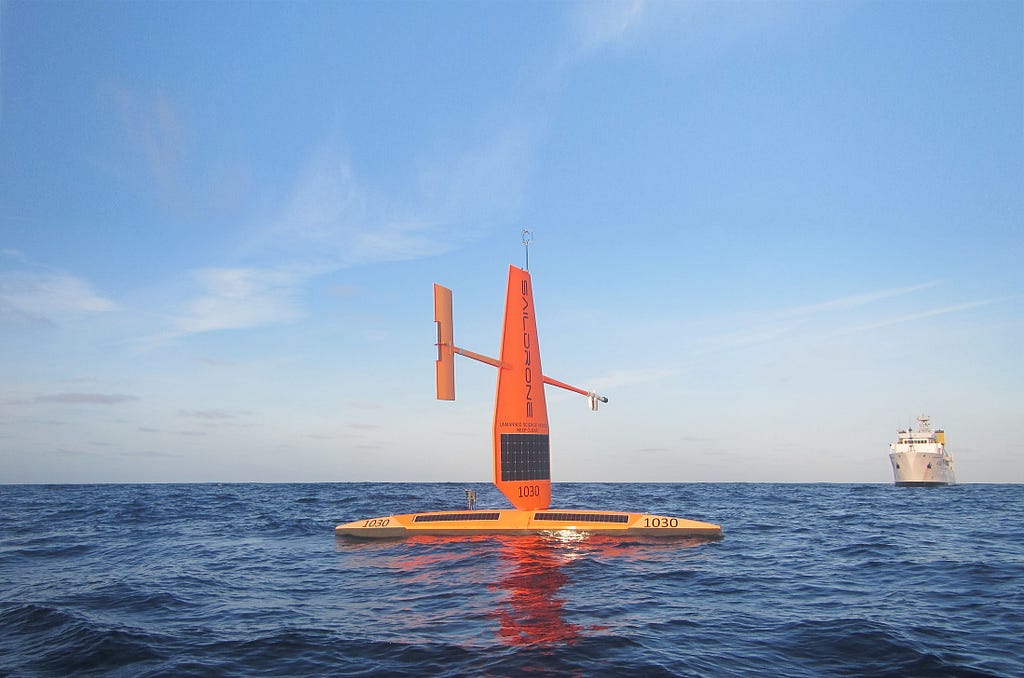 Saildrone in the Atlantic Ocean with Portuguese Navy vessel Gago Coutinho