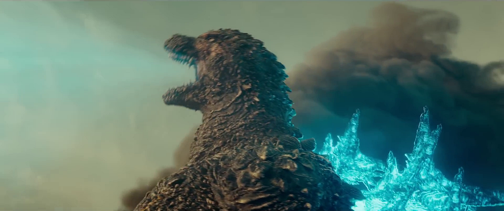 Screenshot of Godzilla almost ready to unleash  its Atomic Breath.