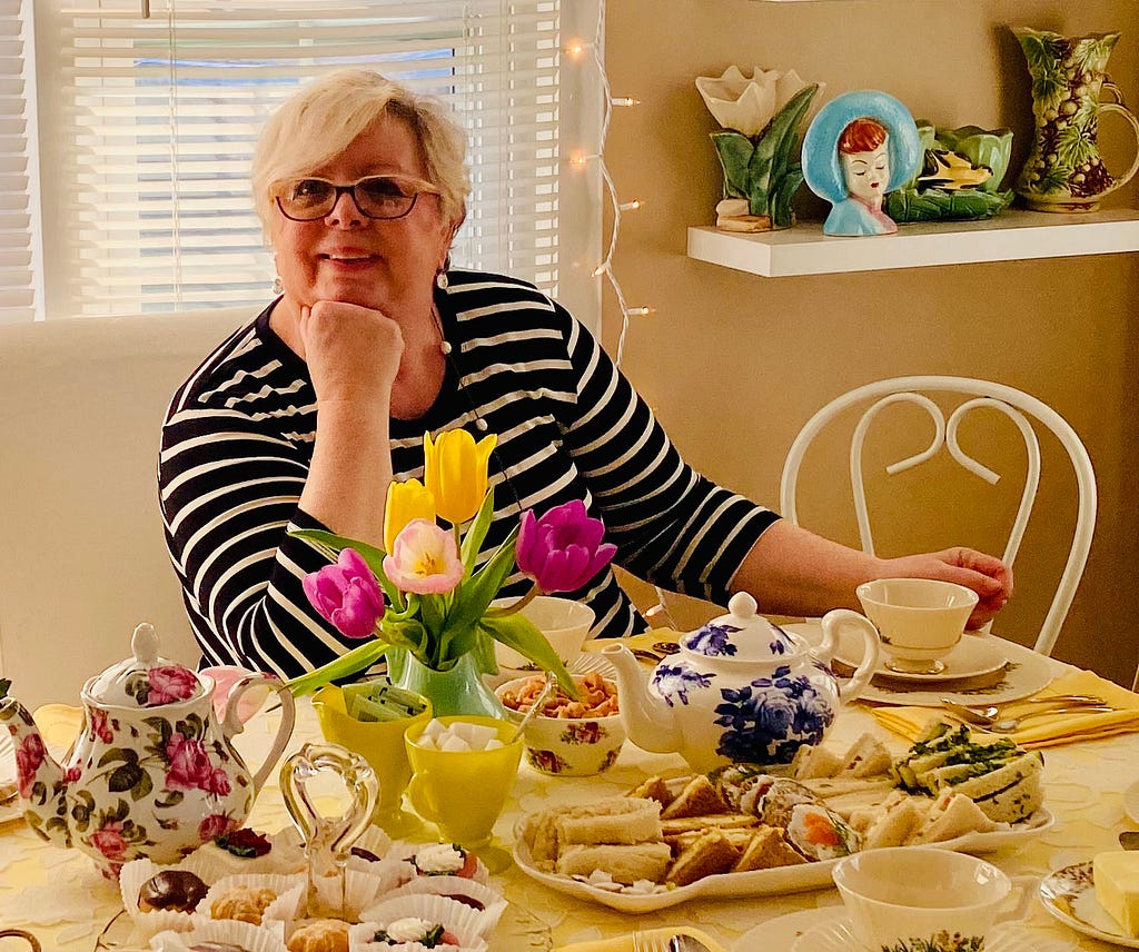 Jane Fightlin-LaRosa celebrating her 70th birthday with an English Tea Party