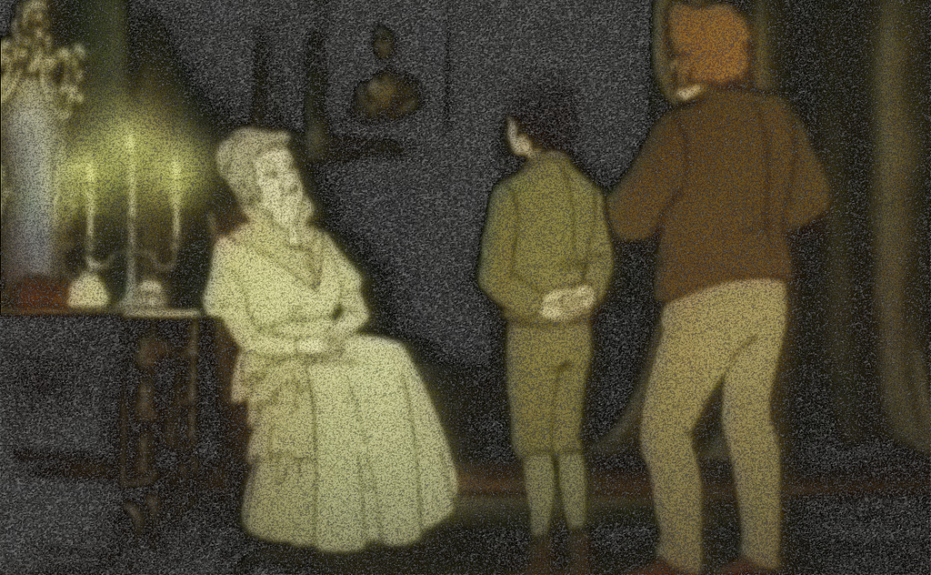 Pip and Joe at the house of Miss Havisham, scene from the animated film Great Expectations