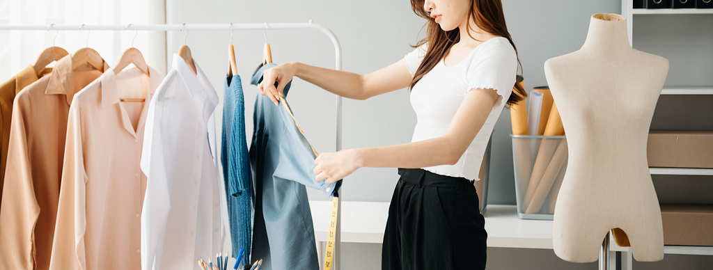 Measuring an item of clothing on a clothes rack