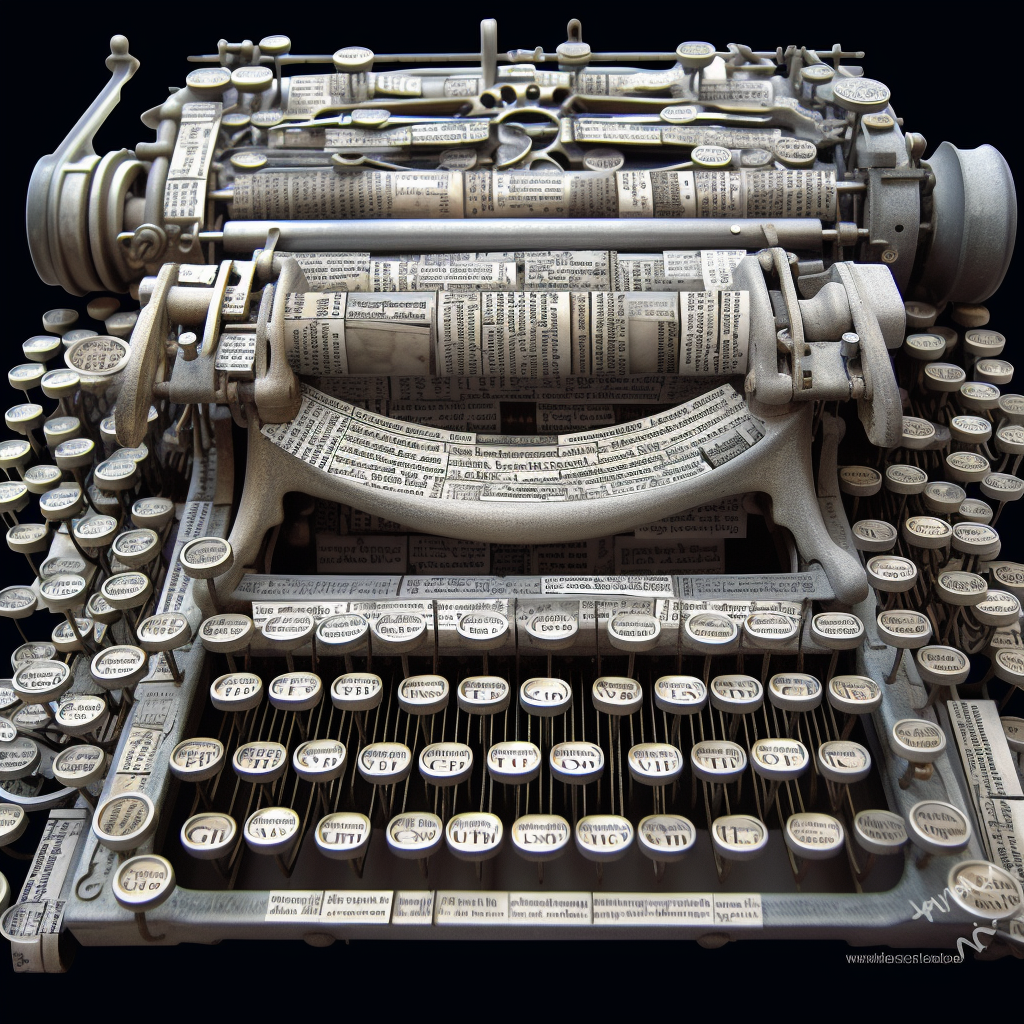 Abstract image of a vintage typewriter showing a jumble of words.