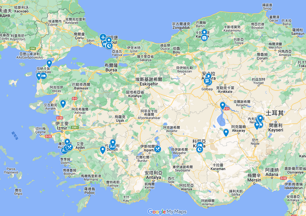 土耳其13天行程地圖