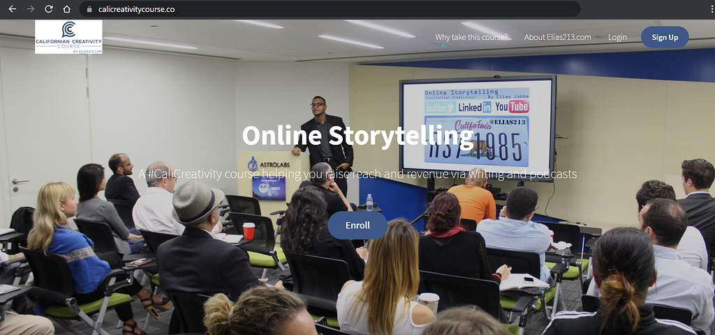 Elias213.com Elias Jabbe Californian Creativity Course for Online Storytelling Homepage Podcast Production Course CaliCreativityCourse.co