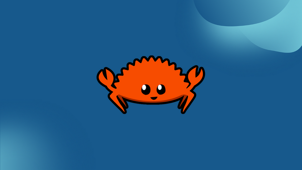 The Rust logo: a crab called crustacean on a blue background