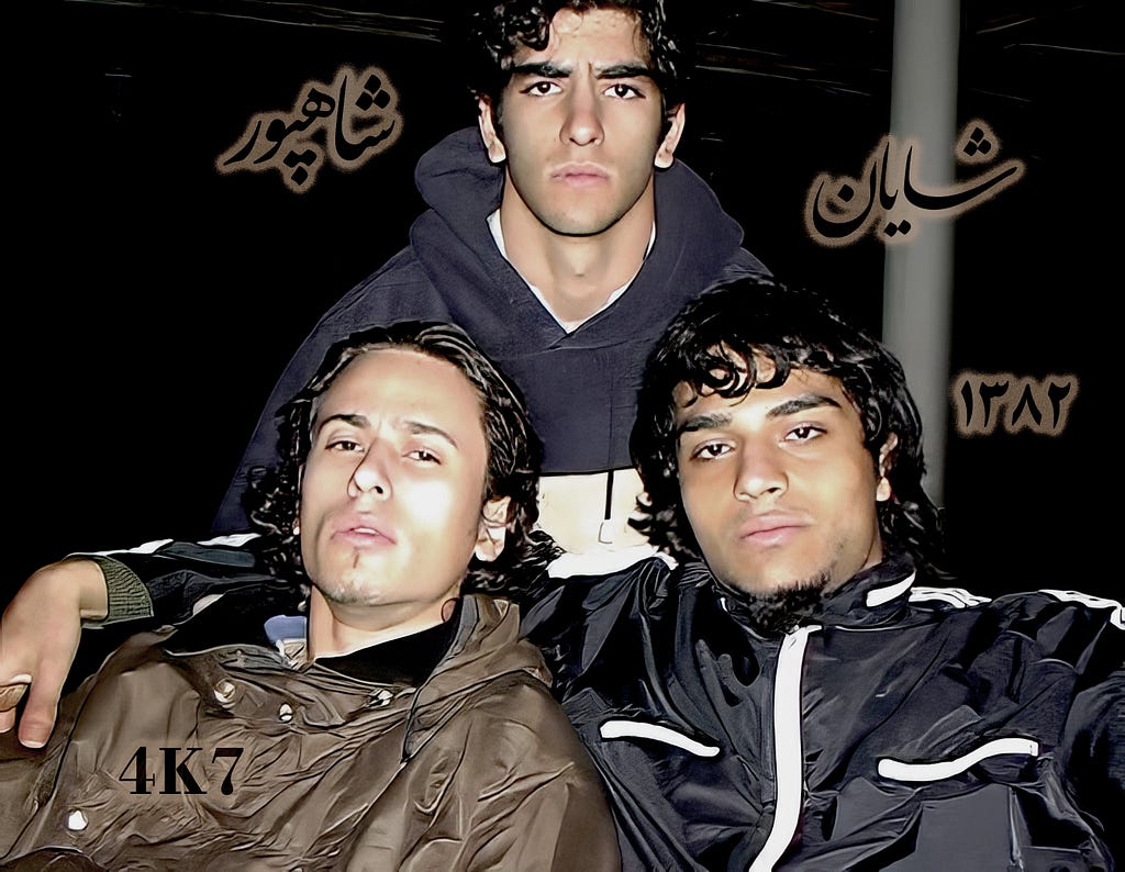 Early-2000s Photo of Shayan, the first Iranian rapper, along with Shapour (top) and Kasra (left), two members of Barobax 021, the first Iranian rap band, later known as VaajKhonyaa. شایان واژخنیا اولین رپر ایران پدر رپ فارس بنیانگذار رپ در ایران