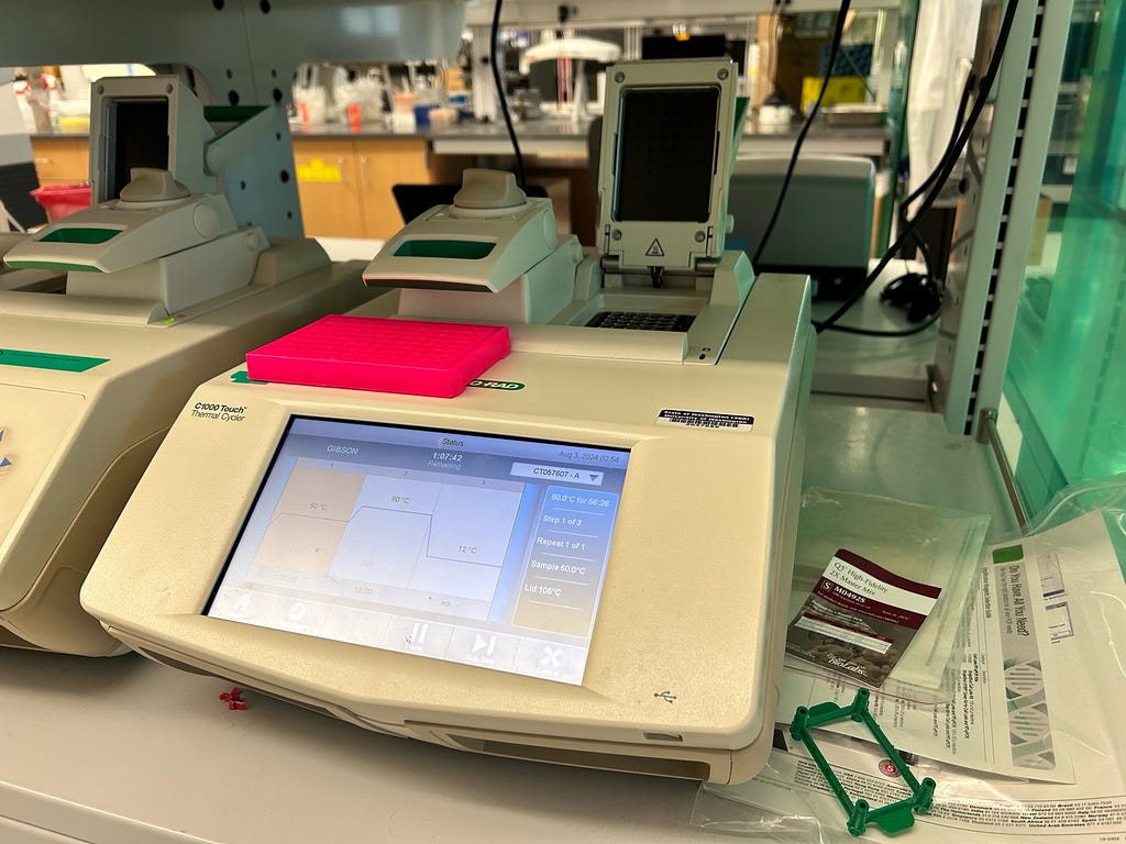 Fig 5. A PCR machine (thermocycler) at the lab. The samples are inserted into the dark space at the top.