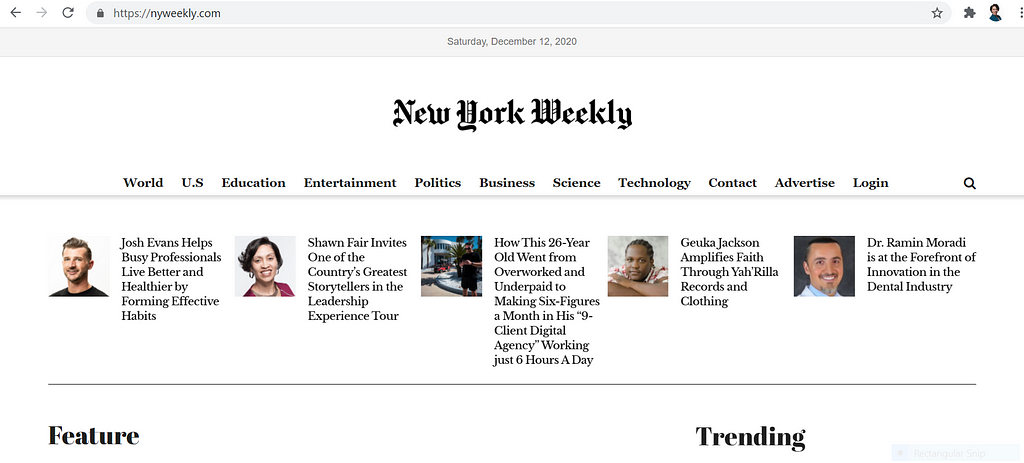 image of New York Weekly online newspaper front page stories