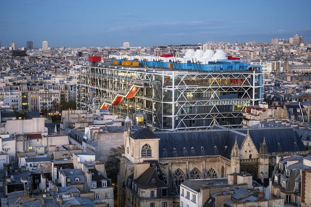 View of the Centre Pompidou, designed by Richard Rogers and Renzo Piano