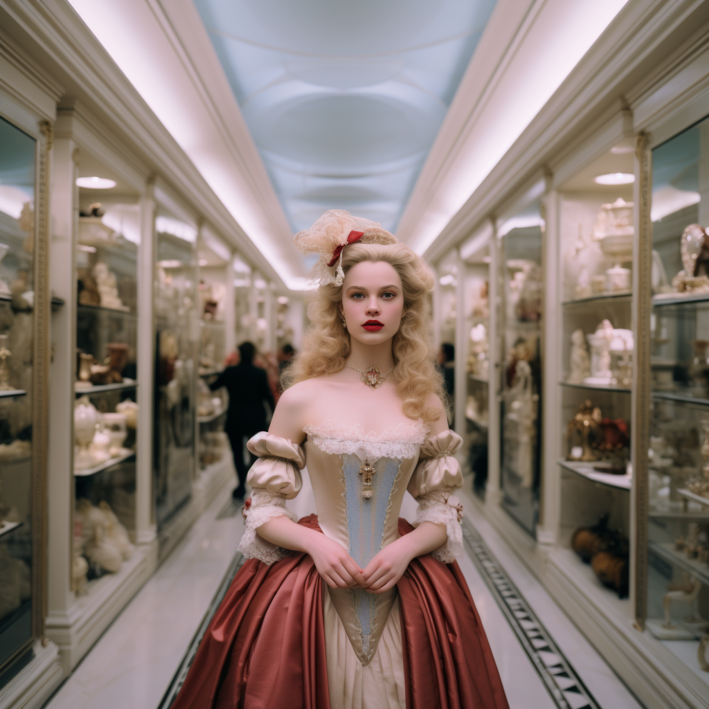 Marie Antoinette standing in a store
