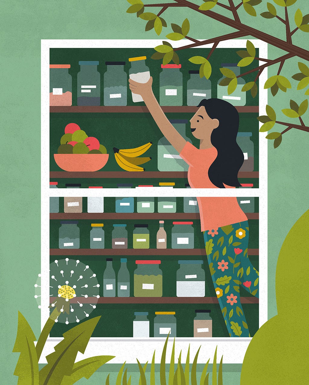 woman reaching for a jar in the pantry by James Gibbs (represented by NB Illustration)