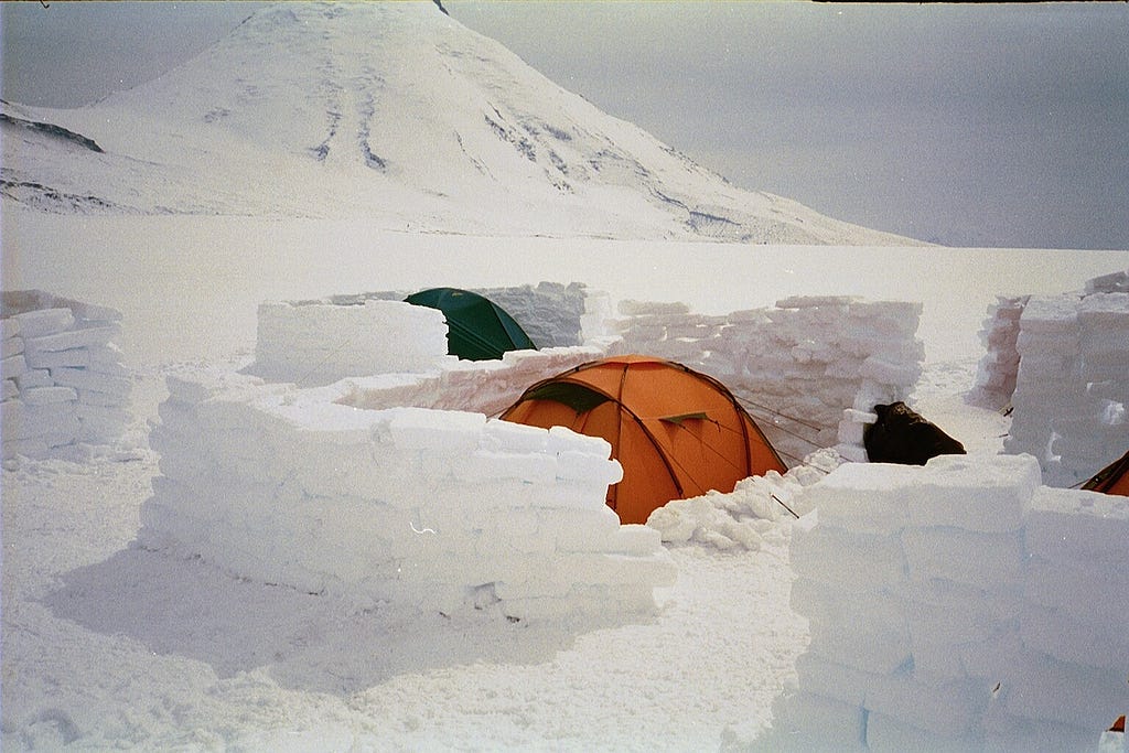 Kamchatka camped on a 3 mile wide glacier.