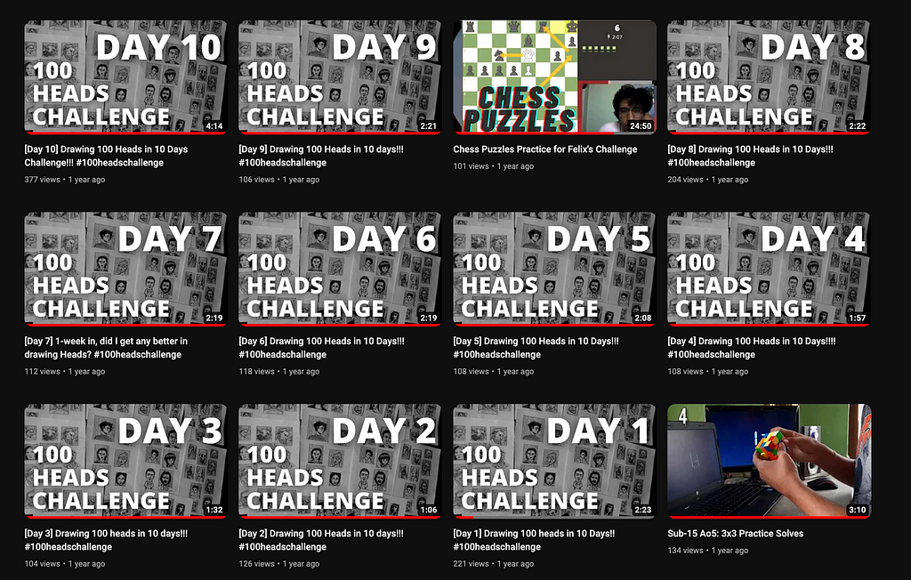 Youtube Channel of Bibhushan Saakha showing the 100 heads challenge.