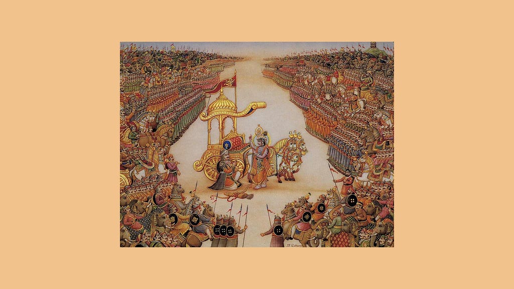 Krishna narrating Bhagwad Gita to Arjun