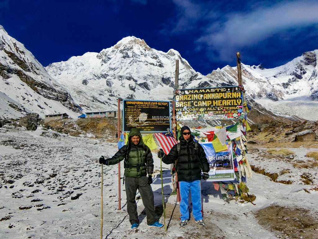 Happy trekkers on the Annapurna Base Camp