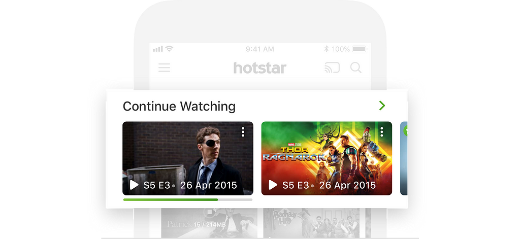 Mockup of a horizontal tray of thumbnails in a video streaming app